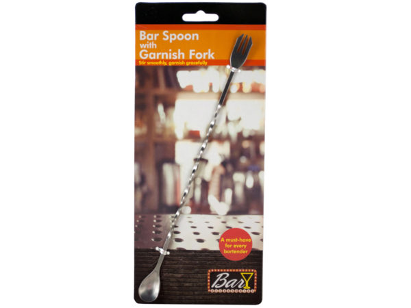 Case of 20 - Bar Spoon with Garnish Fork
