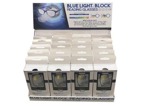 Case of 24 - Blue Light Block Reading Glasses in Display