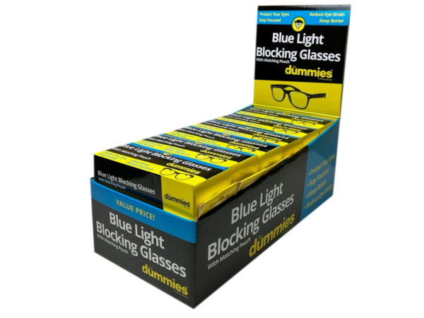 Case of 18 - Blue Light Blocking Glasses with Pouch for Dummies