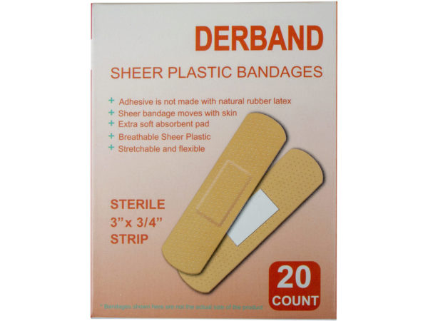 Case of 25 - Derband 20 Count 3''x 3/4'' Sheer Plastic Bandages
