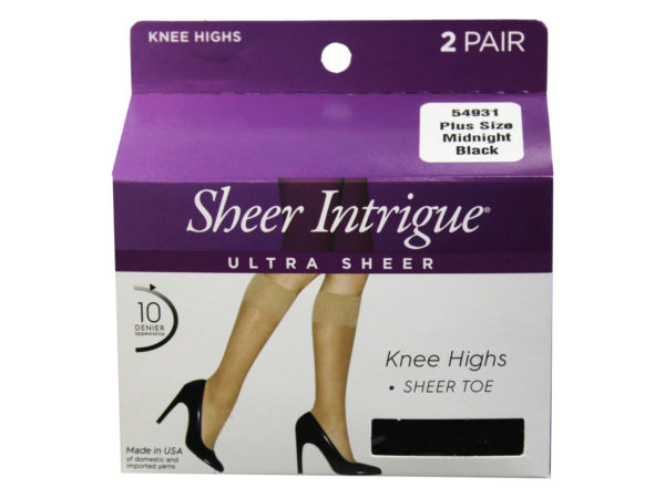 Case of 18 - Sheer Intrigue Off Black Ultra Sheer Knee High 2 Pack Plus Size Pantyhose