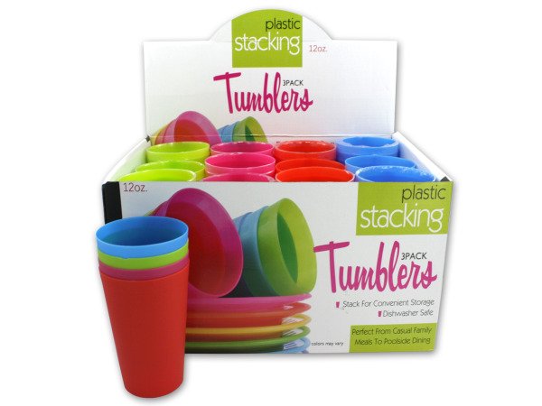Case of 24 - 12 oz. Plastic Stacking Tumblers Countertop Display