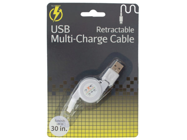 Case of 10 - iPhone Retractable USB Multi-Charge Cable
