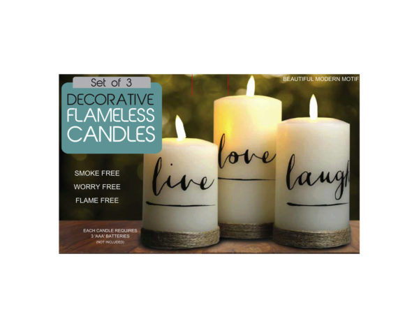 Case of 1 - 3 Piece Battery Operated Candle Set with Jute Twine