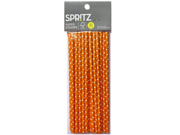 Case of 16 - Spritz Orange Polka Dot Paper Straws 20 Count
