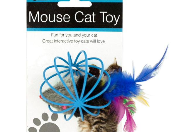 Case of 12 - Feathered Mouse in Ball Cage Cat Toy