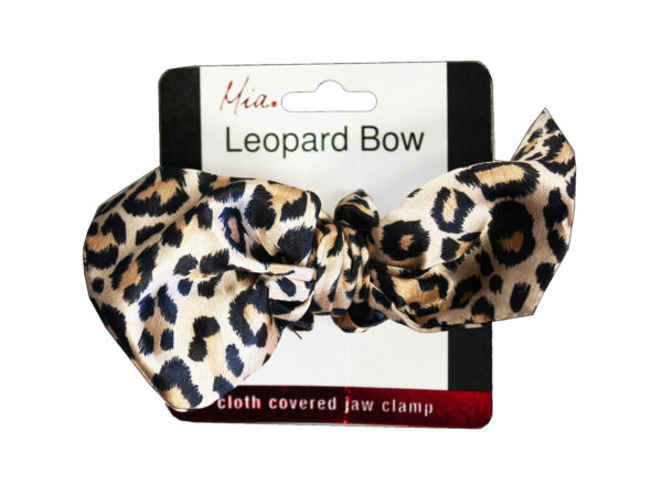 Case of 30 - leopard bow super clamp hair clip