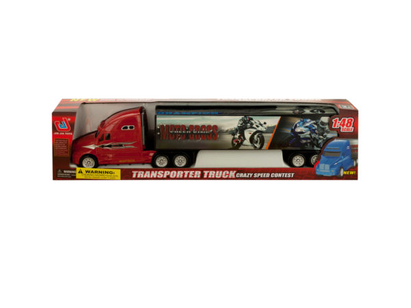 Case of 2 - Friction Powered Trailer Truck with Motorcycle Decals