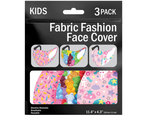 Case of 50 - 3 Pack Girls Asst 5.7 x 4.3 Inch Washable Fabric Face Mask