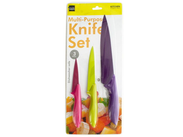 Case of 4 - 3 Piece Colorful Multi-Purpose Knife Set