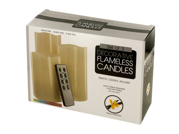 Case of 1 - Vanilla Scented Flameless Candles Set with Remote