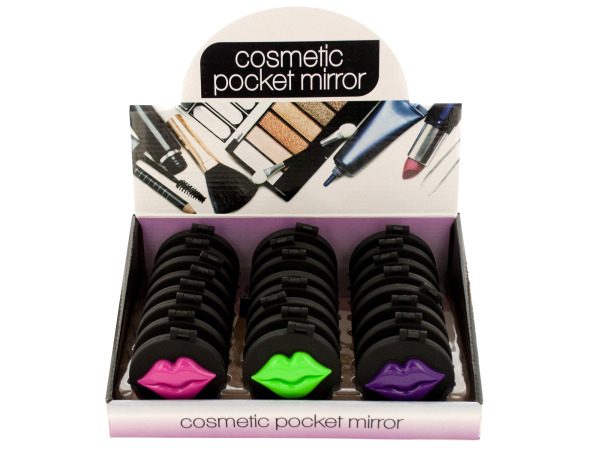 Case of 24 - Lips Cosmetic Pocket Mirror Countertop Display