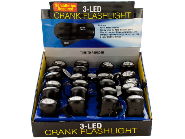 Case of 24 - LED Crank Flashlight Countertop Display