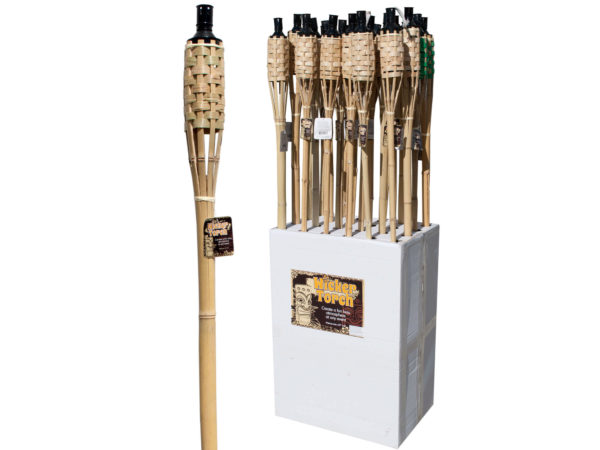 Case of 48 - Natural Bamboo Wicker Tiki Torch Floor Display