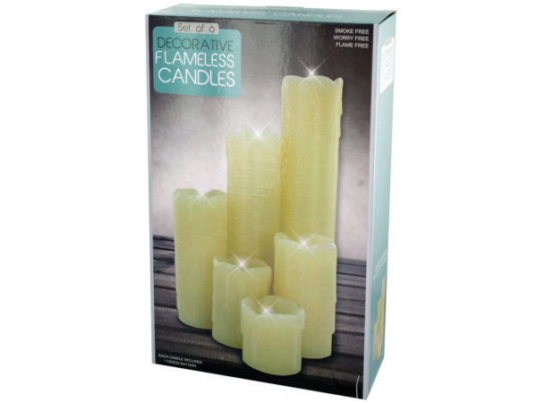 Case of 2 - Decorative Flameless Pillar Candles Set