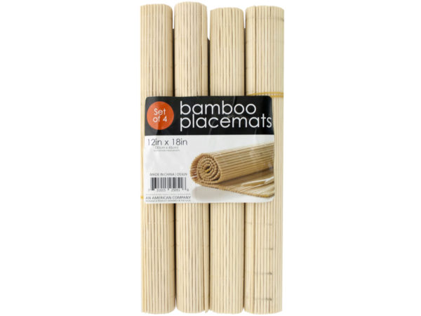 Case of 6 - Roll-Up Natural Bamboo Placemats Set